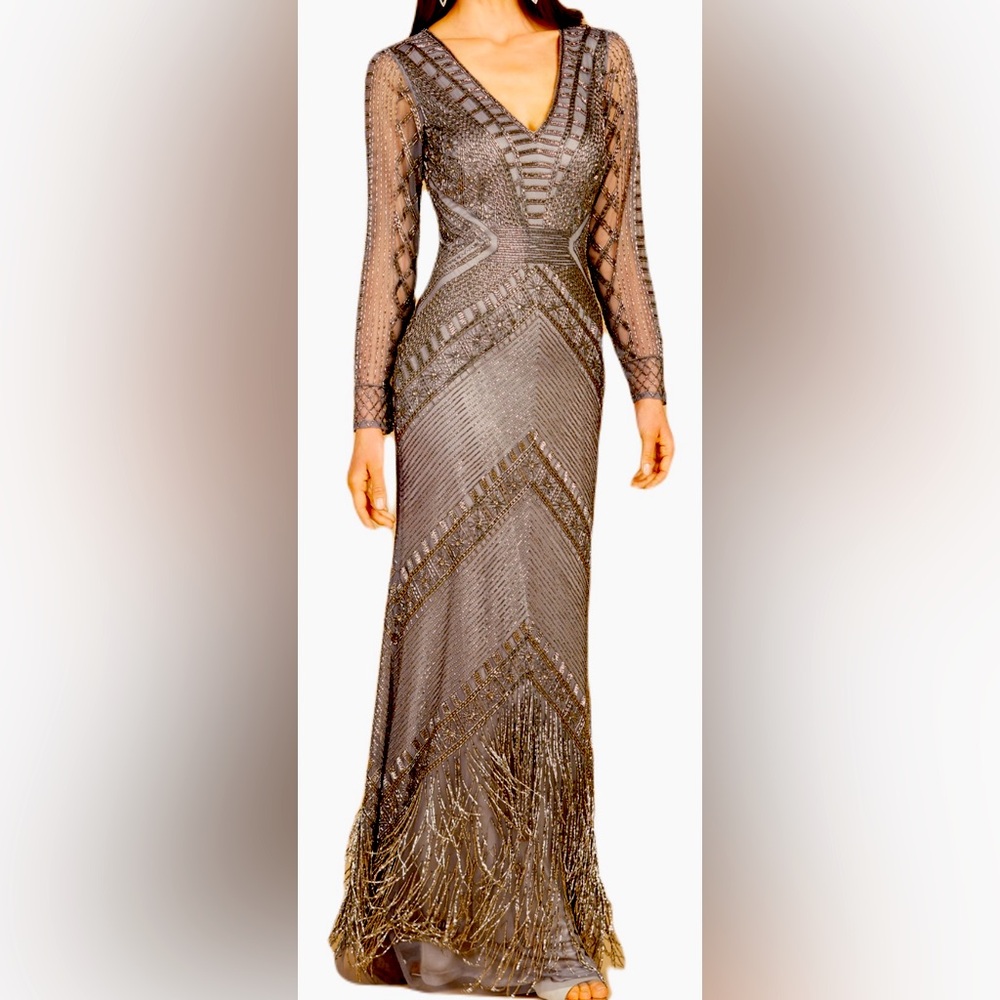 LARA 29364 - LONG SLEEVE FRINGE DRESS